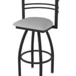 36-Inch Steel Swivel Bar Stool with Black Wrinkle Finish, Canter Folkstone Grey 2.5-Inch Cushion Seat, Tall Curved Slat Back, and Single-Ring Base
