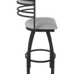 36-Inch Steel Swivel Bar Stool with Black Wrinkle Finish, Canter Folkstone Grey 2.5-Inch Cushion Seat, Tall Curved Slat Back, and Single-Ring Base