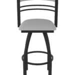 36-Inch Steel Swivel Bar Stool with Black Wrinkle Finish, Canter Folkstone Grey 2.5-Inch Cushion Seat, Tall Curved Slat Back, and Single-Ring Base