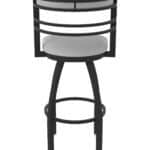 36-Inch Steel Swivel Bar Stool with Black Wrinkle Finish, Canter Folkstone Grey 2.5-Inch Cushion Seat, Tall Curved Slat Back, and Single-Ring Base