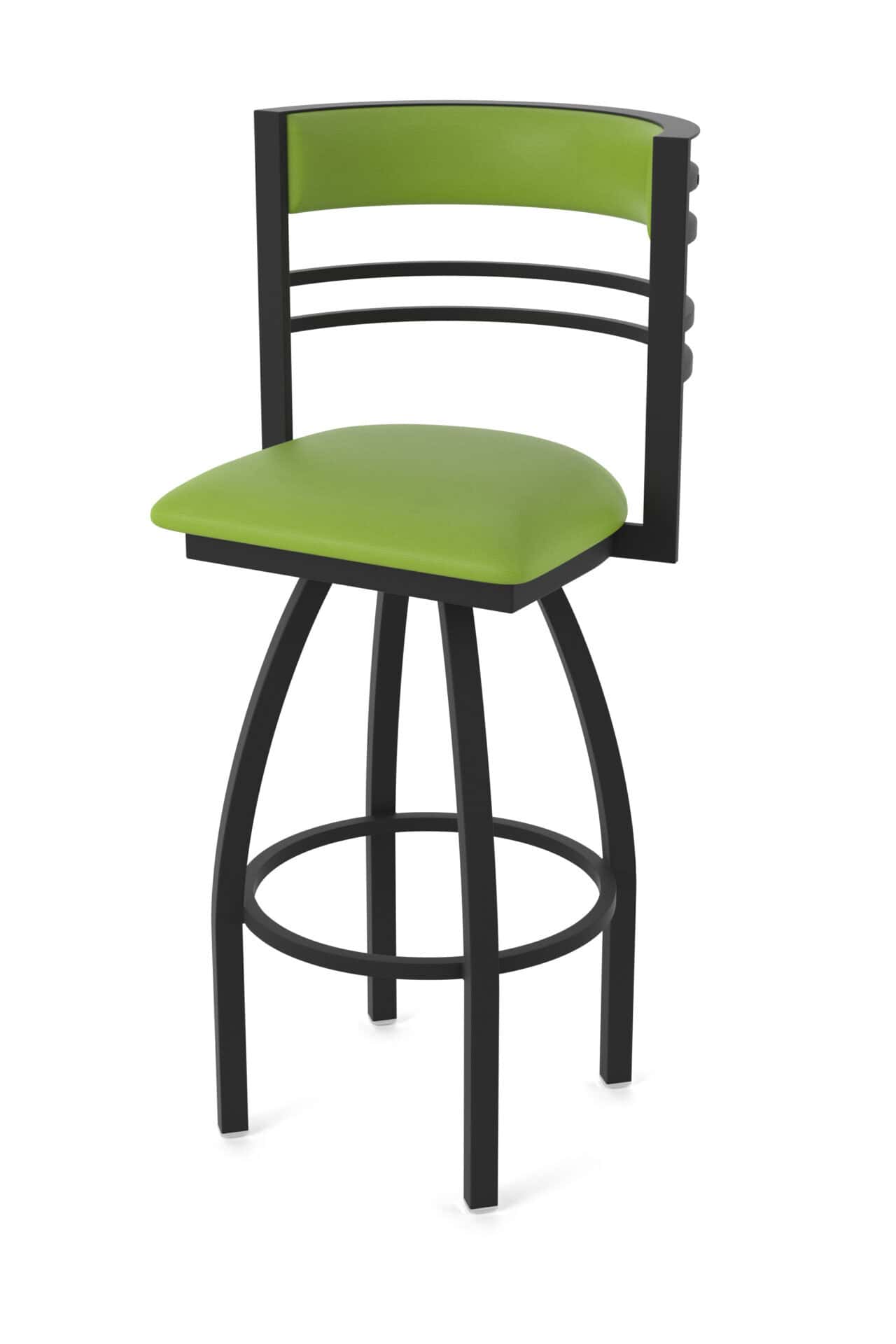25-Inch Steel Swivel Counter Stool with Black Wrinkle Finish, Canter Kiwi Green 2.5-Inch Cushion Seat, Tall Curved Slat Back, and Single-Ring Base 1 25-Inch Steel Swivel Counter Stool with Black Wrinkle Finish, Canter Kiwi Green 2.5-Inch Cushion Seat, Tall Curved Slat Back, and Single-Ring Base