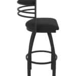 30-Inch Steel Swivel Bar Stool with Black Wrinkle Finish, Black Vinyl 2.5-Inch Cushion Seat, Tall Curved Slat Back, and Single-Ring Base
