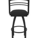 30-Inch Steel Swivel Bar Stool with Black Wrinkle Finish, Black Vinyl 2.5-Inch Cushion Seat, Tall Curved Slat Back, and Single-Ring Base