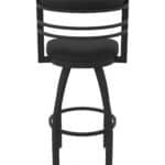 30-Inch Steel Swivel Bar Stool with Black Wrinkle Finish, Black Vinyl 2.5-Inch Cushion Seat, Tall Curved Slat Back, and Single-Ring Base