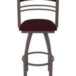 36-Inch Steel Swivel Bar Stool with Bronze Finish, Canter Bordeaux 2.5-Inch Cushion Seat, Tall Curved Slat Back, and Single-Ring Base