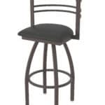30-Inch Steel Swivel Bar Stool with Bronze Finish, Canter Iron 2.5-Inch Cushion Seat, Tall Curved Slat Back, and Single-Ring Base