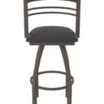 30-Inch Steel Swivel Bar Stool with Bronze Finish, Canter Iron 2.5-Inch Cushion Seat, Tall Curved Slat Back, and Single-Ring Base