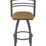 30-Inch Steel Swivel Bar Stool with Bronze Finish, Canter Saddle 2.5-Inch Cushion Seat, Tall Curved Slat Back, and Single-Ring Base