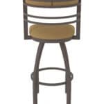30-Inch Steel Swivel Bar Stool with Bronze Finish, Canter Saddle 2.5-Inch Cushion Seat, Tall Curved Slat Back, and Single-Ring Base