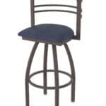 30-Inch Steel Swivel Bar Stool with Bronze Finish, Graph Anchor 2.5-Inch Cushion Seat, Tall Curved Slat Back, and Single-Ring Base