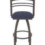 30-Inch Steel Swivel Bar Stool with Bronze Finish, Graph Anchor 2.5-Inch Cushion Seat, Tall Curved Slat Back, and Single-Ring Base