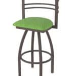 30-Inch Steel Swivel Bar Stool with Bronze Finish, Graph Parrot 2.5-Inch Cushion Seat, Tall Curved Slat Back, and Single-Ring Base