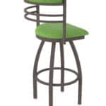 30-Inch Steel Swivel Bar Stool with Bronze Finish, Graph Parrot 2.5-Inch Cushion Seat, Tall Curved Slat Back, and Single-Ring Base