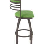 30-Inch Steel Swivel Bar Stool with Bronze Finish, Graph Parrot 2.5-Inch Cushion Seat, Tall Curved Slat Back, and Single-Ring Base