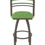 30-Inch Steel Swivel Bar Stool with Bronze Finish, Graph Parrot 2.5-Inch Cushion Seat, Tall Curved Slat Back, and Single-Ring Base
