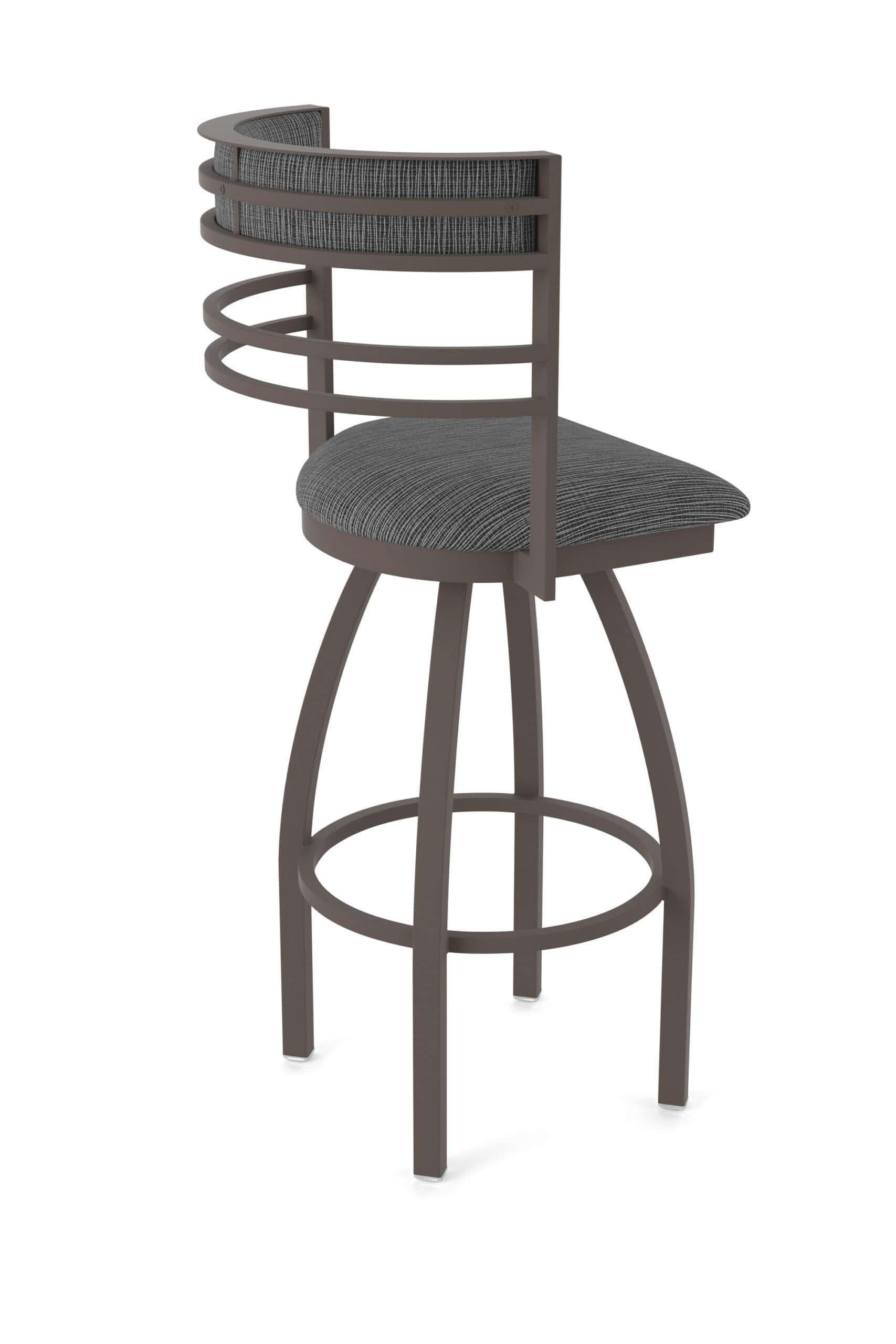 36-Inch Steel Swivel Bar Stool with Bronze Finish, Graph Coal 2.5-Inch Cushion Seat, Tall Curved Slat Back, and Single-Ring Base 14 36-Inch Steel Swivel Bar Stool with Bronze Finish, Graph Coal 2.5-Inch Cushion Seat, Tall Curved Slat Back, and Single-Ring Base