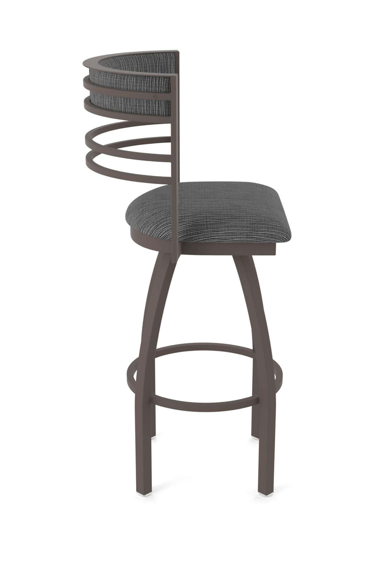 36-Inch Steel Swivel Bar Stool with Bronze Finish, Graph Coal 2.5-Inch Cushion Seat, Tall Curved Slat Back, and Single-Ring Base 4 36-Inch Steel Swivel Bar Stool with Bronze Finish, Graph Coal 2.5-Inch Cushion Seat, Tall Curved Slat Back, and Single-Ring Base - Image 4