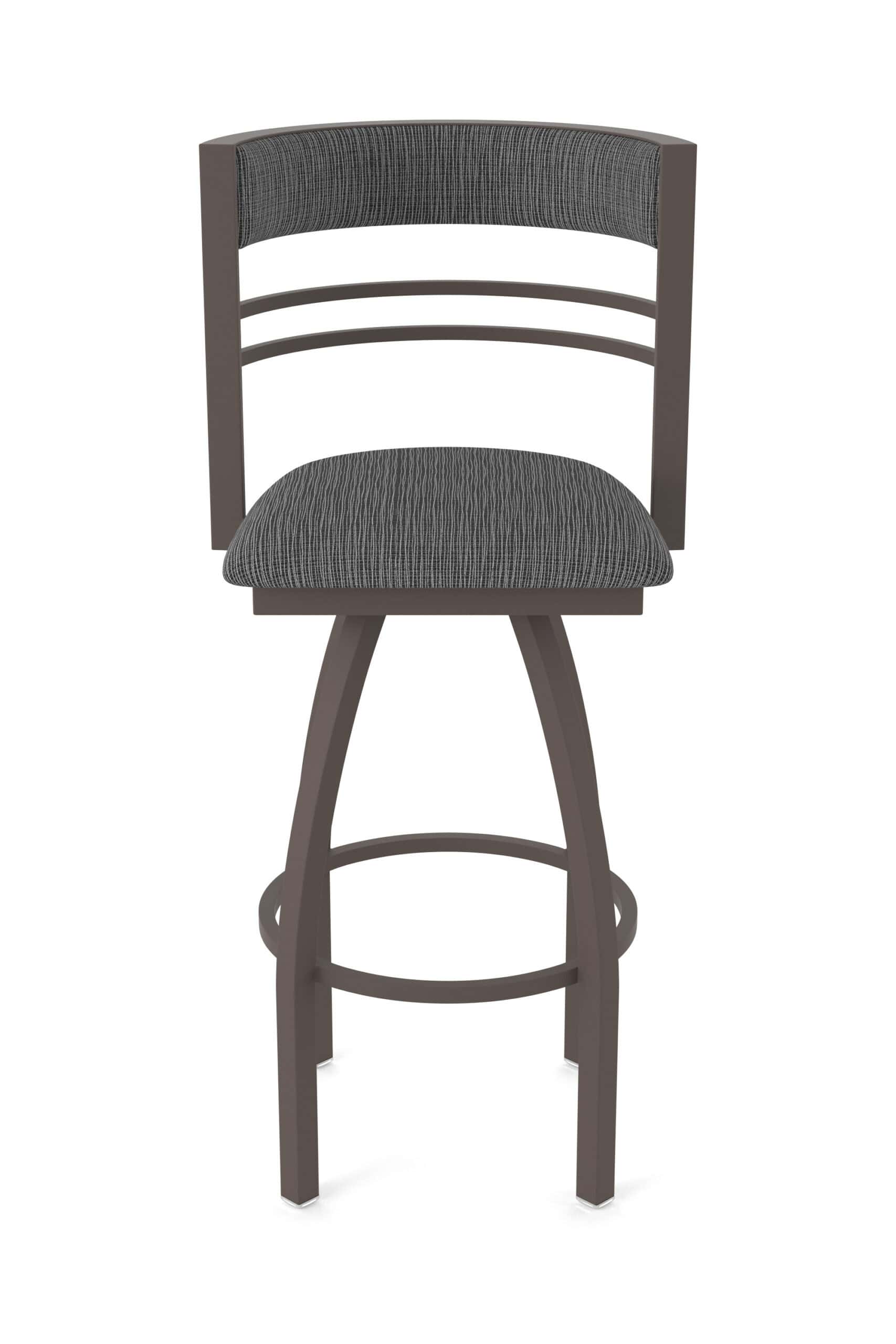 36-Inch Steel Swivel Bar Stool with Bronze Finish, Graph Coal 2.5-Inch Cushion Seat, Tall Curved Slat Back, and Single-Ring Base 17 36-Inch Steel Swivel Bar Stool with Bronze Finish, Graph Coal 2.5-Inch Cushion Seat, Tall Curved Slat Back, and Single-Ring Base