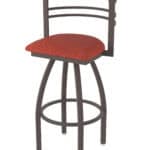 25-Inch Steel Swivel Counter Stool with Bronze Finish, Graph Poppy 2.5-Inch Cushion Seat, Tall Curved Slat Back, and Single-Ring Base