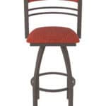25-Inch Steel Swivel Counter Stool with Bronze Finish, Graph Poppy 2.5-Inch Cushion Seat, Tall Curved Slat Back, and Single-Ring Base
