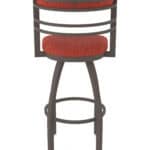 25-Inch Steel Swivel Counter Stool with Bronze Finish, Graph Poppy 2.5-Inch Cushion Seat, Tall Curved Slat Back, and Single-Ring Base