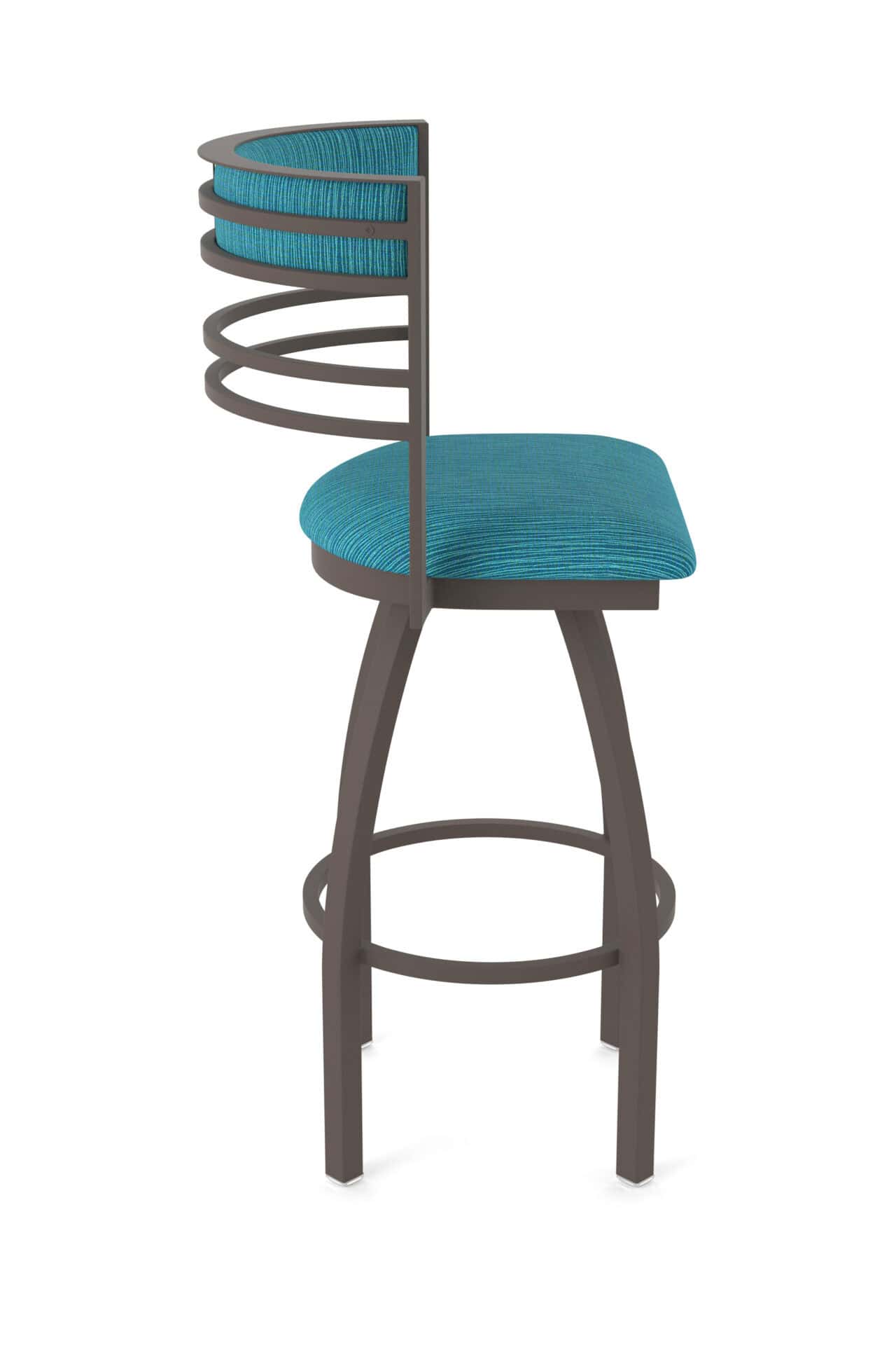 36-Inch Steel Swivel Bar Stool with Bronze Finish, Graph Tidal 2.5-Inch Cushion Seat, Tall Curved Slat Back, and Single-Ring Base 4 36-Inch Steel Swivel Bar Stool with Bronze Finish, Graph Tidal 2.5-Inch Cushion Seat, Tall Curved Slat Back, and Single-Ring Base - Image 4