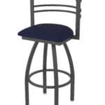 36-Inch Steel Swivel Bar Stool with Pewter Finish, Canter Twilight 2.5-Inch Cushion Seat, Tall Curved Slat Back, and Single-Ring Base