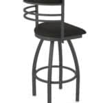 36-Inch Steel Swivel Bar Stool with Pewter Finish, Canter Espresso 2.5-Inch Cushion Seat, Tall Curved Slat Back, and Single-Ring Base