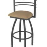 25-Inch Steel Swivel Counter Stool with Pewter Finish, Canter Sand 2.5-Inch Cushion Seat, Tall Curved Slat Back, and Single-Ring Base