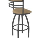 25-Inch Steel Swivel Counter Stool with Pewter Finish, Canter Sand 2.5-Inch Cushion Seat, Tall Curved Slat Back, and Single-Ring Base