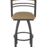 25-Inch Steel Swivel Counter Stool with Pewter Finish, Canter Sand 2.5-Inch Cushion Seat, Tall Curved Slat Back, and Single-Ring Base