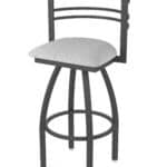 30-Inch Steel Swivel Bar Stool with Pewter Finish, Graph Alpine 2.5-Inch Cushion Seat, Tall Curved Slat Back, and Single-Ring Base