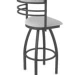 30-Inch Steel Swivel Bar Stool with Pewter Finish, Graph Alpine 2.5-Inch Cushion Seat, Tall Curved Slat Back, and Single-Ring Base