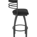 25-Inch Steel Swivel Counter Stool with Pewter Finish, Black Vinyl 2.5-Inch Cushion Seat, Tall Curved Slat Back, and Single-Ring Base