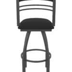 25-Inch Steel Swivel Counter Stool with Pewter Finish, Black Vinyl 2.5-Inch Cushion Seat, Tall Curved Slat Back, and Single-Ring Base
