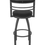 25-Inch Steel Swivel Counter Stool with Pewter Finish, Black Vinyl 2.5-Inch Cushion Seat, Tall Curved Slat Back, and Single-Ring Base