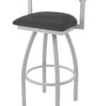 25-Inch Steel Swivel Counter Stool with Anodized Nickel Finish, Canter Iron 2.5-Inch Cushion Seat, Low Curved Padded Back, and Single-Ring Base