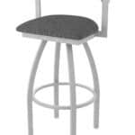30-Inch Steel Swivel Bar Stool with Anodized Nickel Finish, Graph Coal 2.5-Inch Cushion Seat, Low Curved Padded Back, and Single-Ring Base