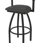 30-Inch Steel Swivel Bar Stool with Black Wrinkle Finish, Canter Iron 2.5-Inch Cushion Seat, Low Curved Padded Back, and Single-Ring Base