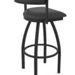 30-Inch Steel Swivel Bar Stool with Black Wrinkle Finish, Canter Iron 2.5-Inch Cushion Seat, Low Curved Padded Back, and Single-Ring Base