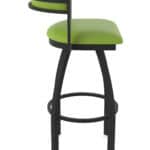 30-Inch Steel Swivel Bar Stool with Black Wrinkle Finish, Canter Kiwi Green 2.5-Inch Cushion Seat, Low Curved Padded Back, and Single-Ring Base