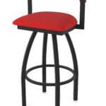 36-Inch Steel Swivel Bar Stool with Black Wrinkle Finish, Canter Red 2.5-Inch Cushion Seat, Low Curved Padded Back, and Single-Ring Base