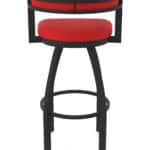 36-Inch Steel Swivel Bar Stool with Black Wrinkle Finish, Canter Red 2.5-Inch Cushion Seat, Low Curved Padded Back, and Single-Ring Base