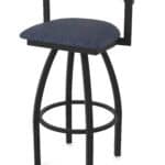 36-Inch Steel Swivel Bar Stool with Black Wrinkle Finish, Graph Anchor 2.5-Inch Cushion Seat, Low Curved Padded Back, and Single-Ring Base