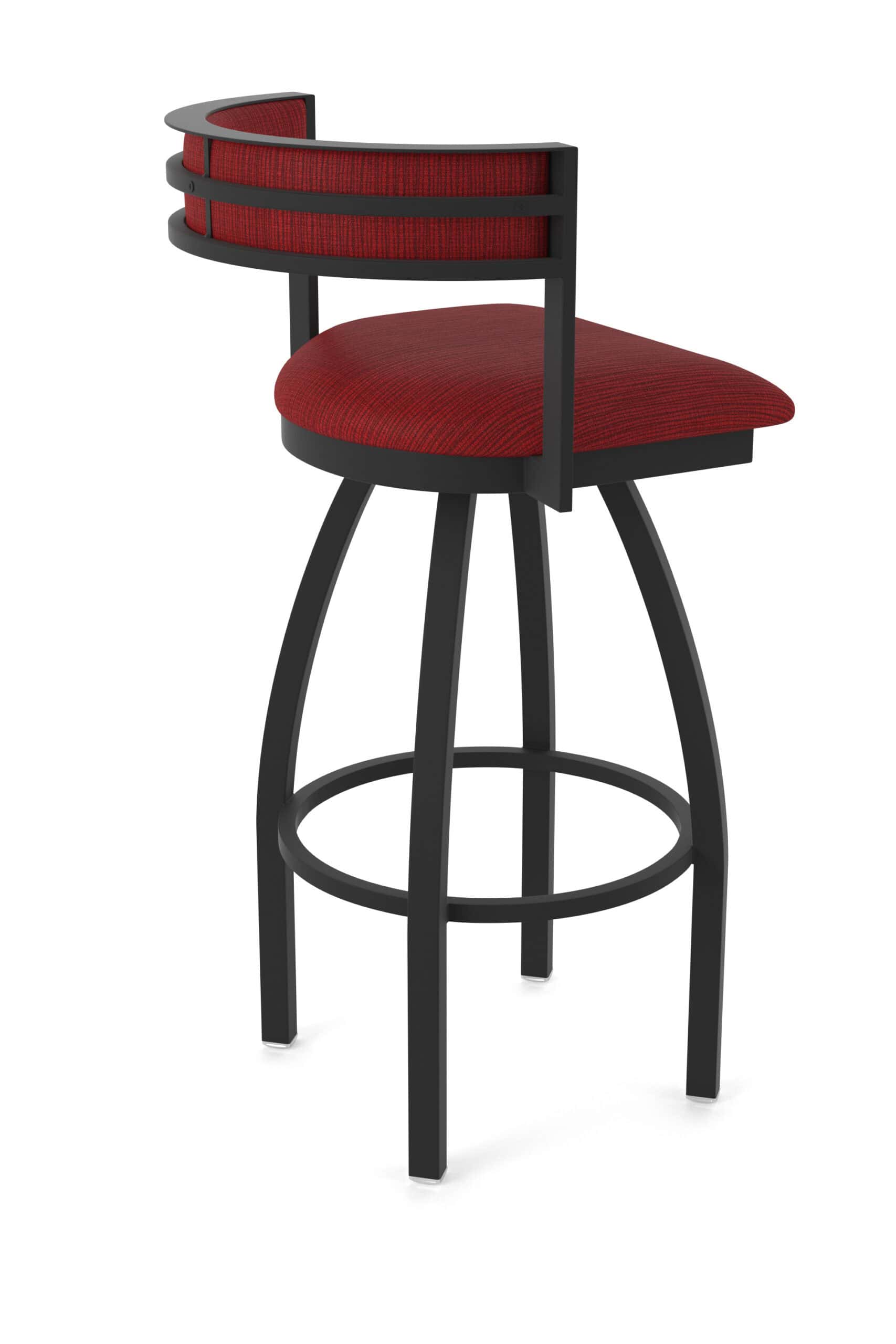 36-Inch Steel Swivel Bar Stool with Black Wrinkle Finish, Graph Ruby 2.5-Inch Cushion Seat, Low Curved Padded Back, and Single-Ring Base 10 36-Inch Steel Swivel Bar Stool with Black Wrinkle Finish, Graph Ruby 2.5-Inch Cushion Seat, Low Curved Padded Back, and Single-Ring Base