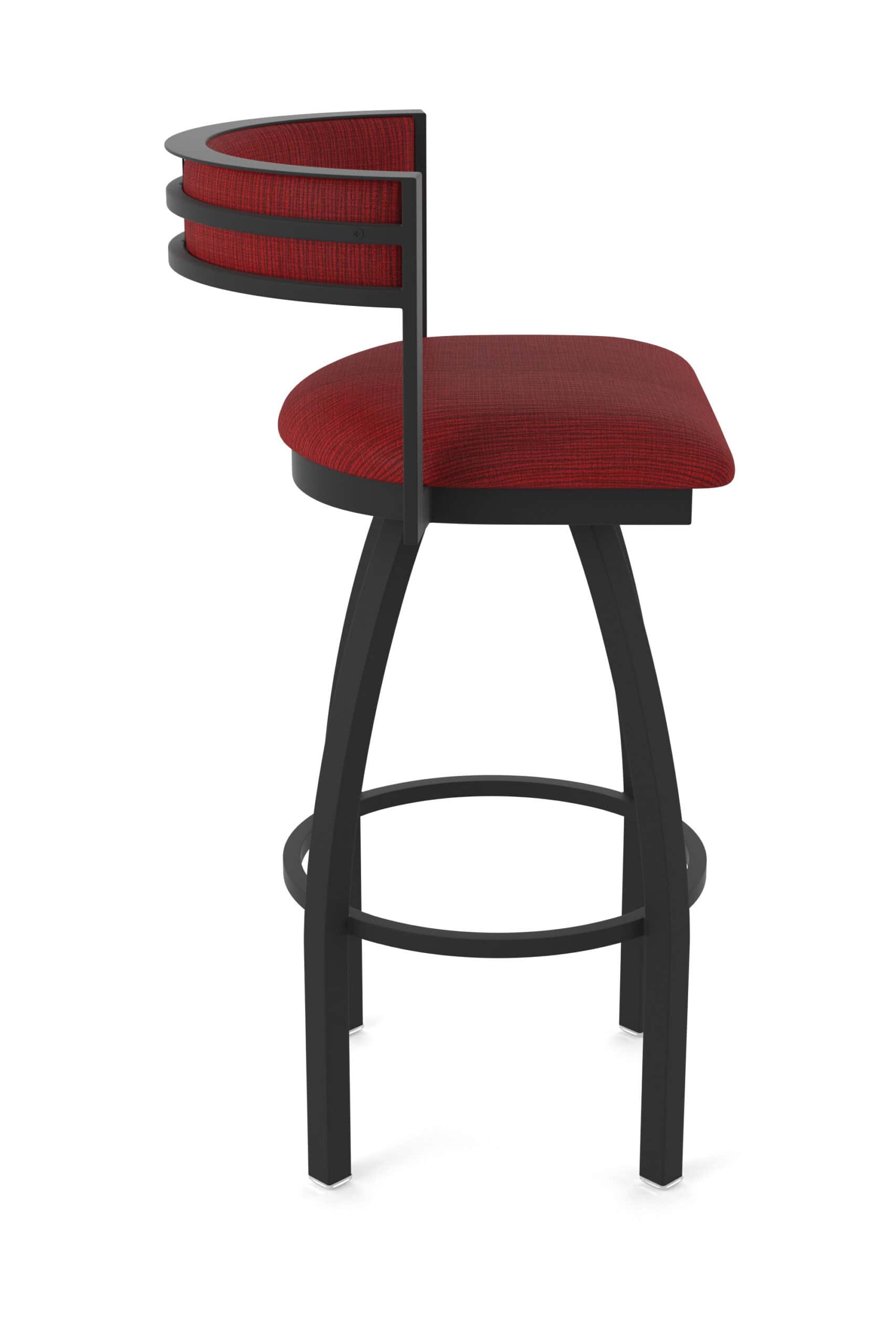 36-Inch Steel Swivel Bar Stool with Black Wrinkle Finish, Graph Ruby 2.5-Inch Cushion Seat, Low Curved Padded Back, and Single-Ring Base 12 36-Inch Steel Swivel Bar Stool with Black Wrinkle Finish, Graph Ruby 2.5-Inch Cushion Seat, Low Curved Padded Back, and Single-Ring Base
