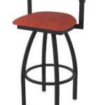 30-Inch Steel Swivel Bar Stool with Black Wrinkle Finish, Graph Poppy 2.5-Inch Cushion Seat, Low Curved Padded Back, and Single-Ring Base