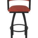 30-Inch Steel Swivel Bar Stool with Black Wrinkle Finish, Graph Poppy 2.5-Inch Cushion Seat, Low Curved Padded Back, and Single-Ring Base