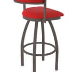 25-Inch Steel Swivel Counter Stool with Bronze Finish, Canter Red 2.5-Inch Cushion Seat, Low Curved Padded Back, and Single-Ring Base