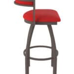 25-Inch Steel Swivel Counter Stool with Bronze Finish, Canter Red 2.5-Inch Cushion Seat, Low Curved Padded Back, and Single-Ring Base